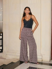 Burgundy Red/Ecru Cream Crinkle Satin Polka Dot Wide Trousers - Image 2 of 8