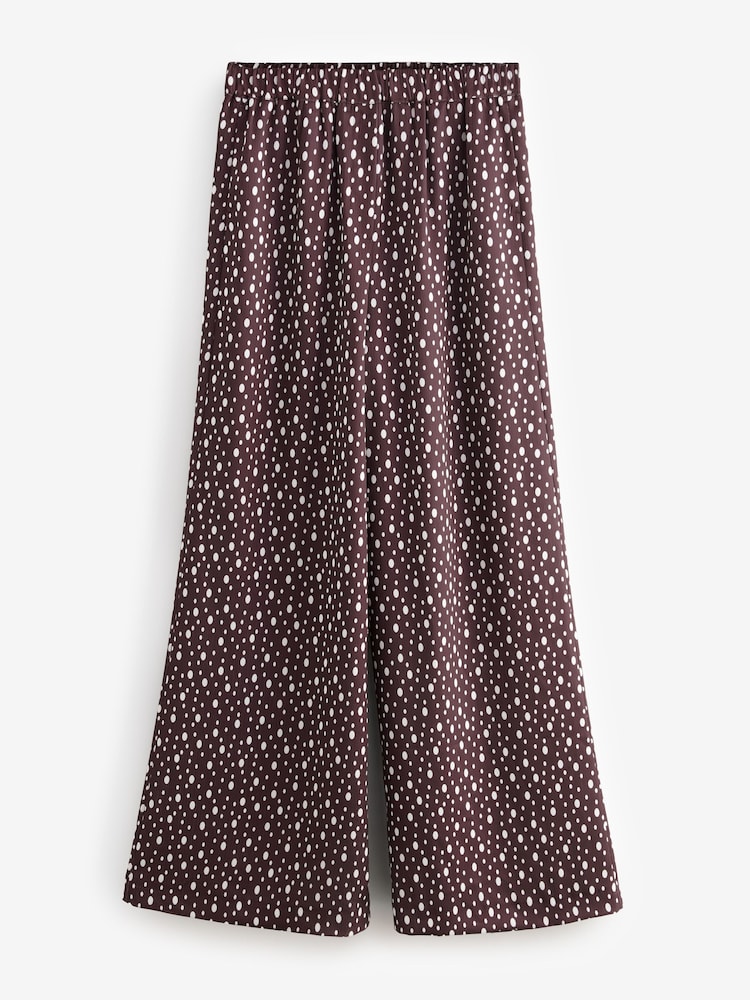 Bourgogne Rouge/Écru Cream - Effet froissé Satin Polka Dot Wide Pantalons - Image 6 of 8