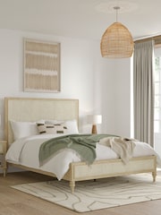 Feather & Black Light Wood Light Vintage Rattan Bed - Image 1 of 3