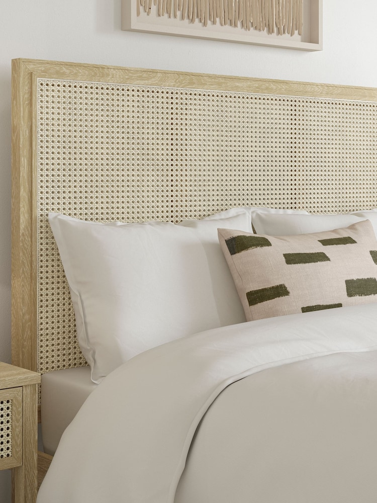 Feather & Black Light Wood Light Vintage Rattan Bed - Image 2 of 3