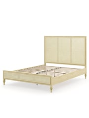 Feather & Black Light Wood Light Vintage Rattan Bed - Image 3 of 3