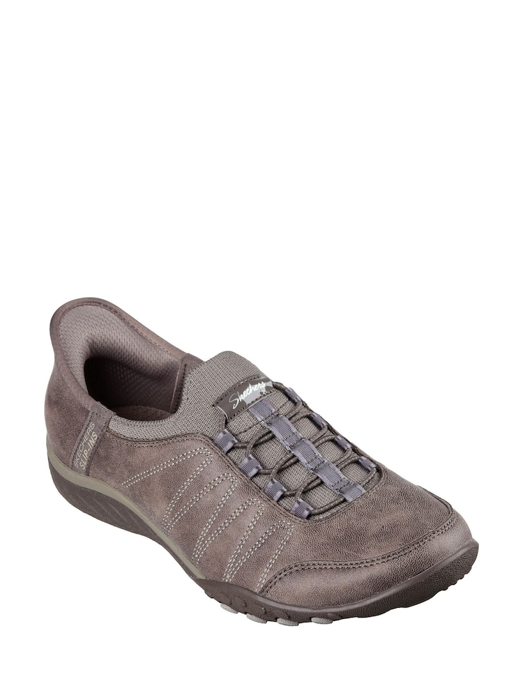 Skechers Tan Brown Breathe Easy Roll Slip In With Me Wide Fit Trainers - Image 1 of 3