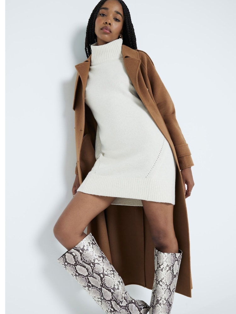River Island Cream High Neck Knitted Jumper Dress - Image 1 of 6