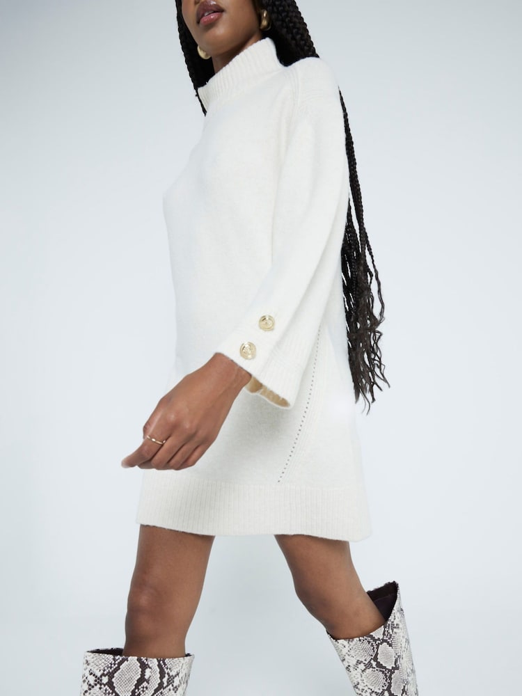 River Island Cream High Neck Knitted Jumper Dress - Image 2 of 6