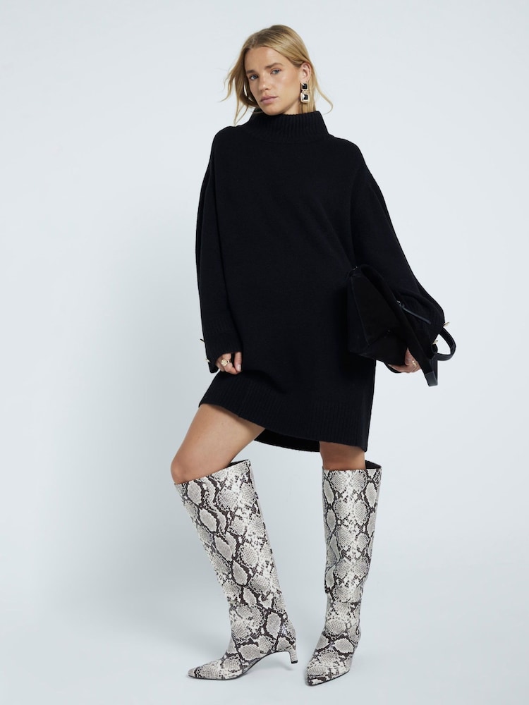 River Island Black High Neck Knitted Jumper Dress - Image 1 of 4