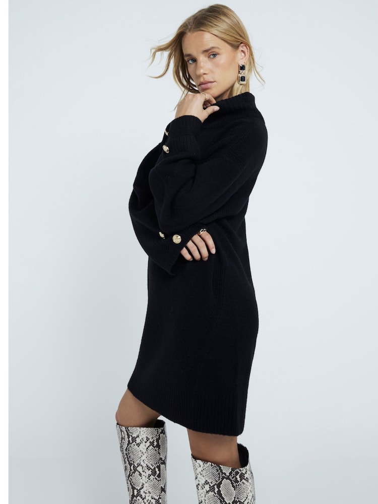 River Island Black High Neck Knitted Jumper Dress - Image 2 of 4