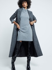 River Island Grey High Neck Knitted Jumper Dress - Image 1 of 4