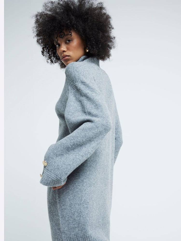 River Island Grey High Neck Knitted Jumper Dress - Image 3 of 4