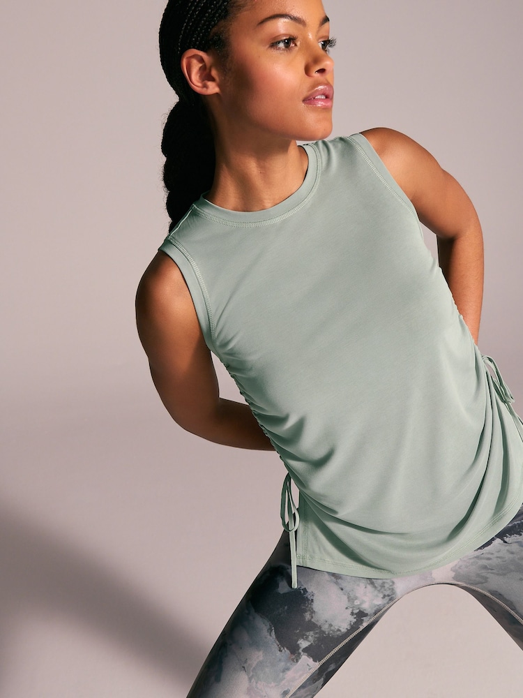 Sage Green Active Lightweight Modal Ruched Side Tank Vest - Image 1 of 8