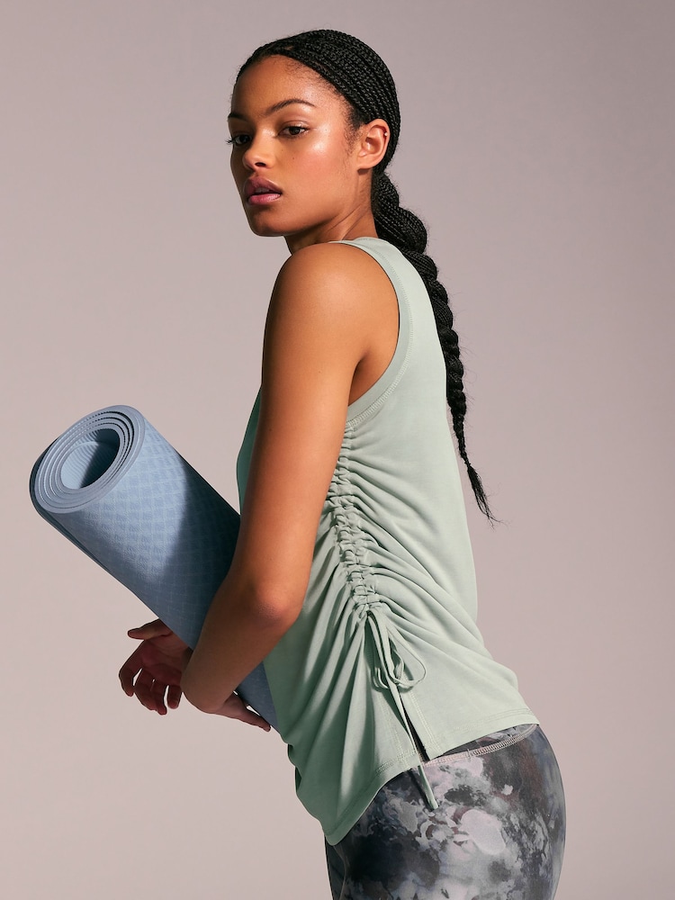 Sage Green Active Lightweight Modal Ruched Side Tank Vest - Image 2 of 8