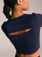 Navy Yoga Sports Short Sleeve Top with Open Back - Image 3 of 7