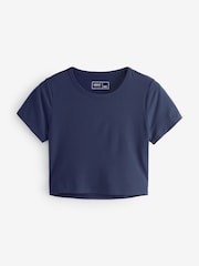 Navy Yoga Sports Short Sleeve Top with Open Back - Image 5 of 7