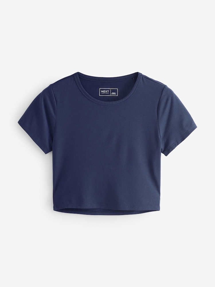 Navy Yoga Sports Short Sleeve Top with Open Back - Image 5 of 7
