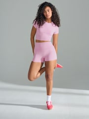 Light Pink Yoga Sports Short Sleeve Top with Open Back - Image 2 of 8