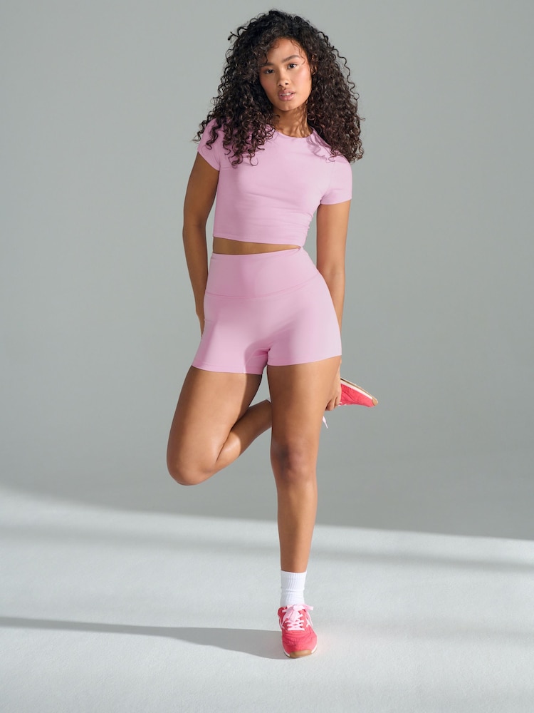 Light Pink Yoga Sports Short Sleeve Top with Open Back - Image 2 of 8