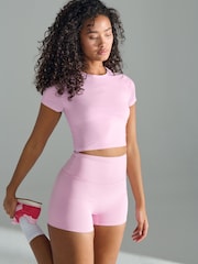Light Pink Yoga Sports Short Sleeve Top with Open Back - Image 4 of 8