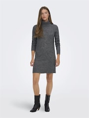 JDY Grey Cowl Neck Knitted Jumper Dress - Image 1 of 6