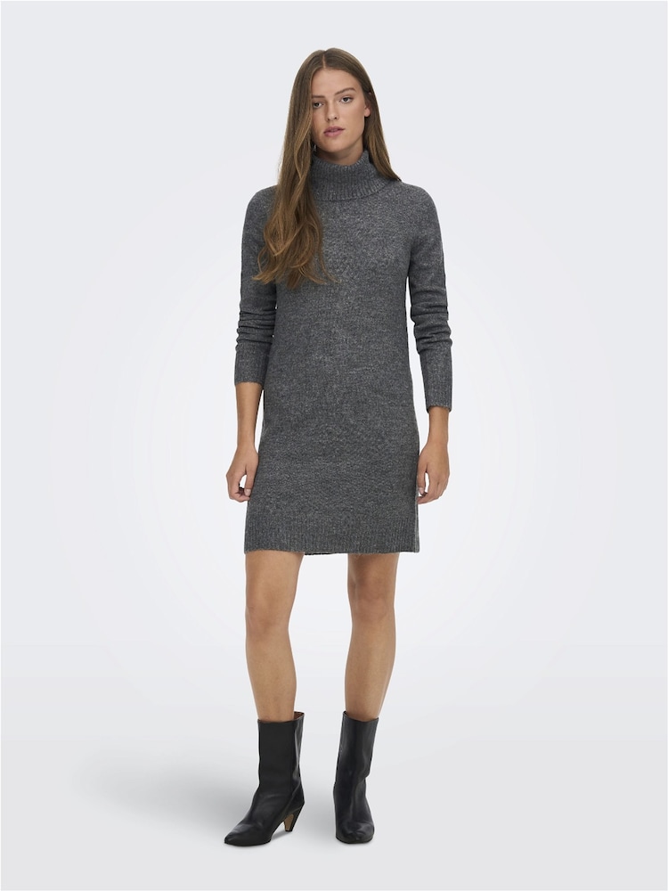 JDY Grey Cowl Neck Knitted Jumper Dress - Image 1 of 6