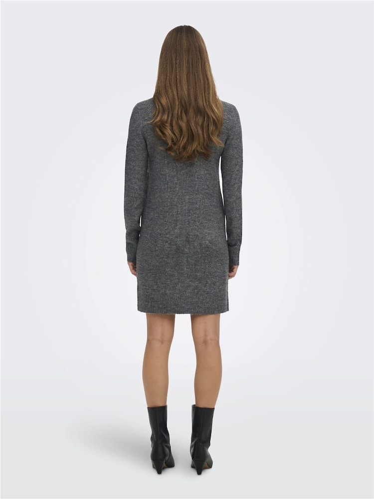 JDY Grey Cowl Neck Knitted Jumper Dress - Image 2 of 6