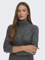 JDY Grey Cowl Neck Knitted Jumper Dress - Image 3 of 6