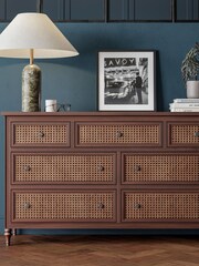 Feather & Black Dark Wood Vintage Rattan 7 Drawer Chest - Image 1 of 3
