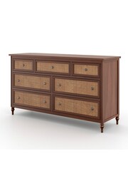Feather & Black Dark Wood Vintage Rattan 7 Drawer Chest - Image 2 of 3