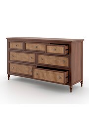 Feather & Black Dark Wood Vintage Rattan 7 Drawer Chest - Image 3 of 3