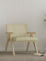 Feather & Black Light Wood Light Vintage Rattan Chair - Image 1 of 2