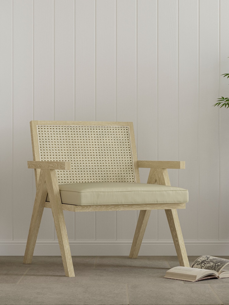 Feather & Black Light Wood Light Vintage Rattan Chair - Image 1 of 2