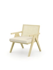 Feather & Black Light Wood Light Vintage Rattan Chair - Image 2 of 2