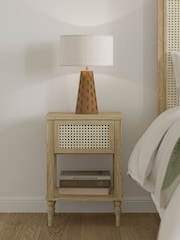 Feather & Black Light Wood Light Vintage Rattan Bedside Table - Image 1 of 3