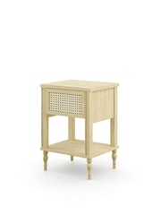 Feather & Black Light Wood Light Vintage Rattan Bedside Table - Image 2 of 3