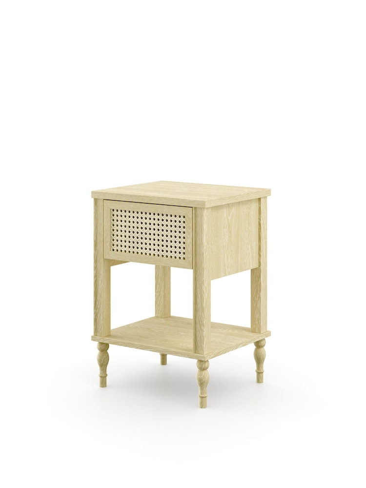 Feather & Black Light Wood Light Vintage Rattan Bedside Table - Image 2 of 3