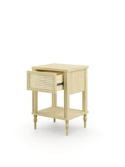 Feather & Black Light Wood Light Vintage Rattan Bedside Table - Image 3 of 3