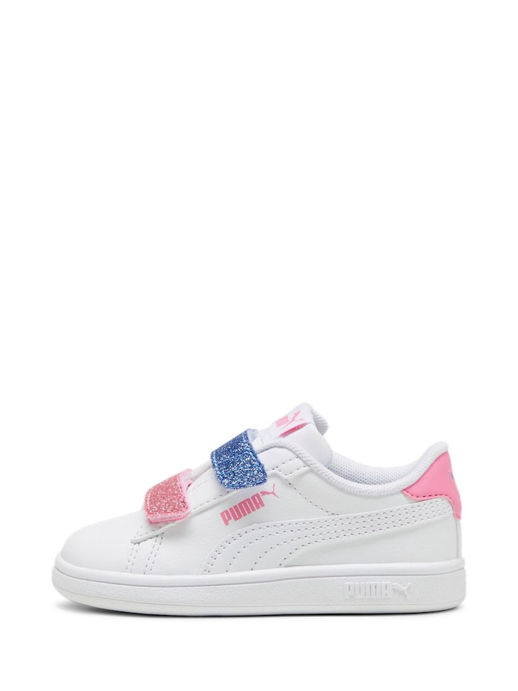 Puma White Grey Girls Smsah 3.0 L Glitter Sneakers - Image 1 of 6