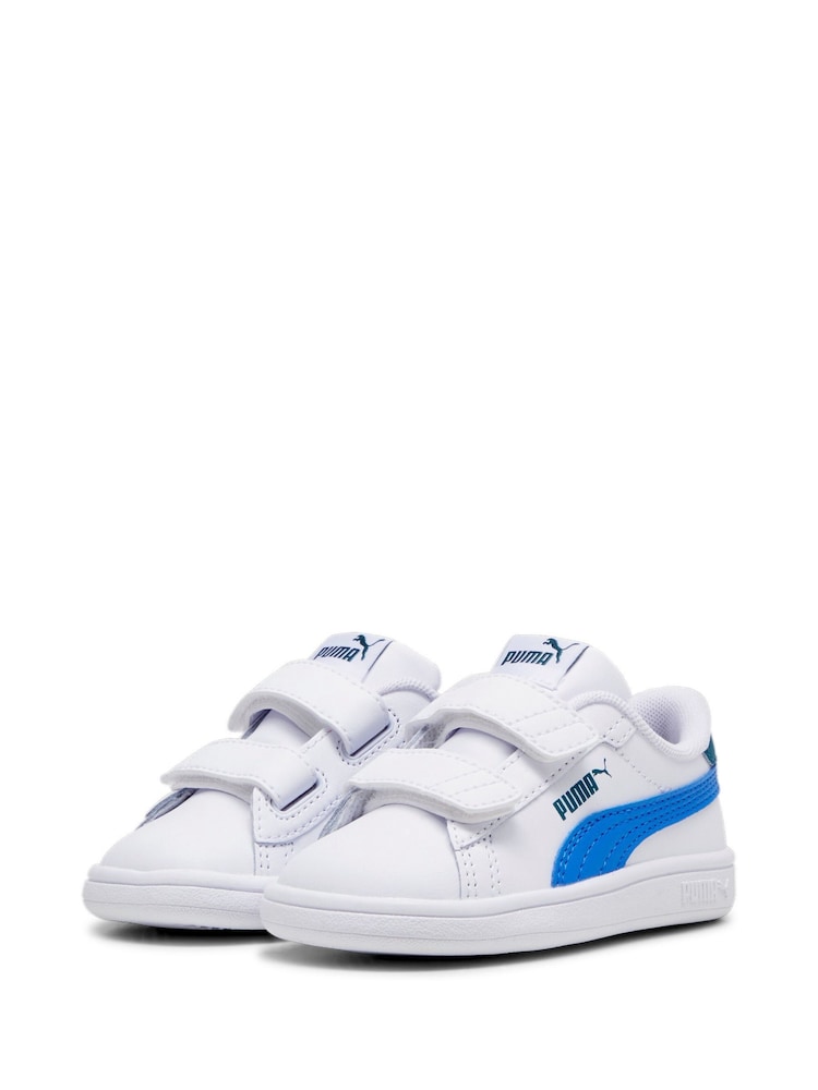 Puma White Blue Smash 3.0 Leather V Baby Unisex Sneakers - Image 3 of 6