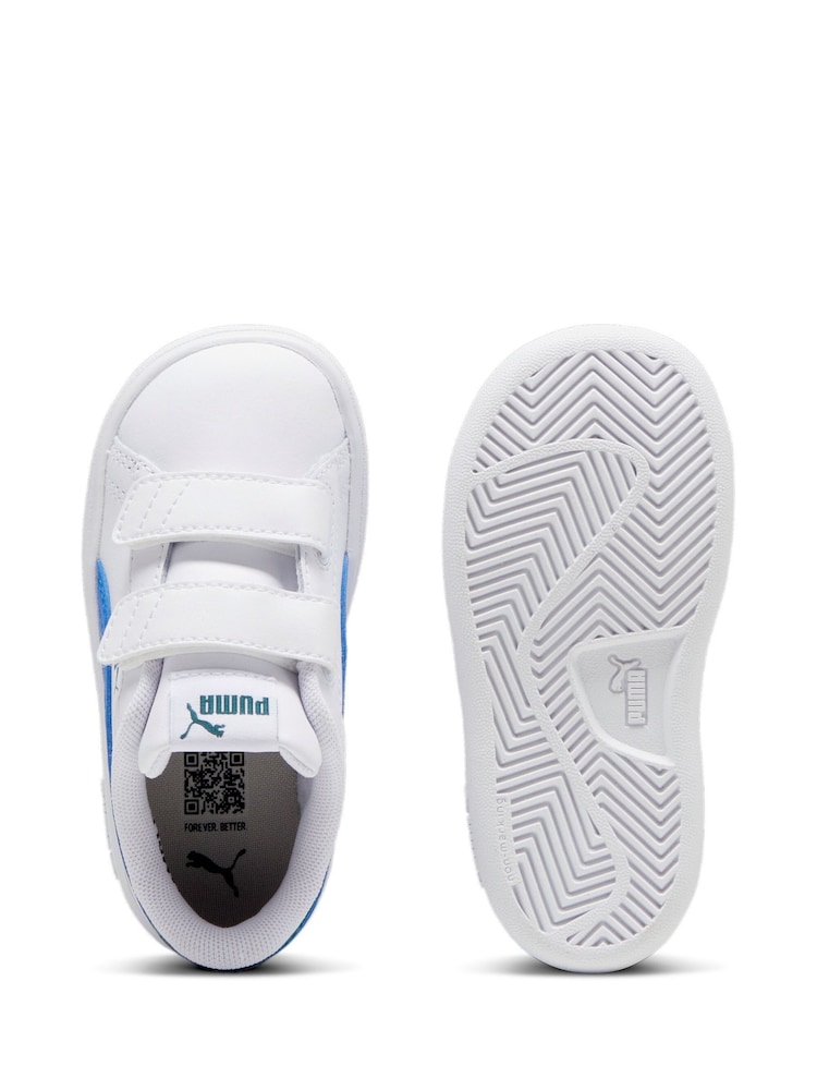 Puma White Blue Smash 3.0 Leather V Baby Unisex Sneakers - Image 4 of 6