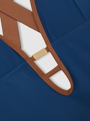 Reiss Blue/Tan Frankie Contrast-Trim Cross-Back Swimsuit - Image 5 of 5