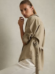 Reiss Khaki Dinah Modal-Blend Woven Pinstripe Shirt - Image 1 of 6