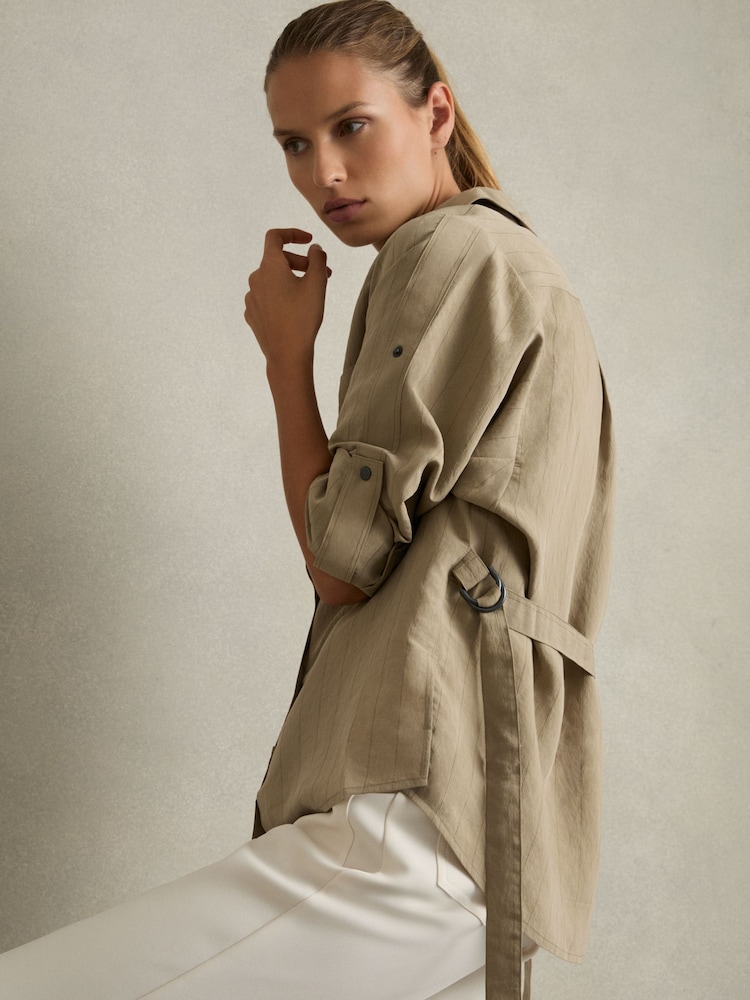 Reiss Khaki Dinah Modal-Blend Woven Pinstripe Shirt - Image 1 of 6