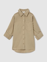 Reiss Khaki Dinah Modal-Blend Woven Pinstripe Shirt - Image 2 of 6
