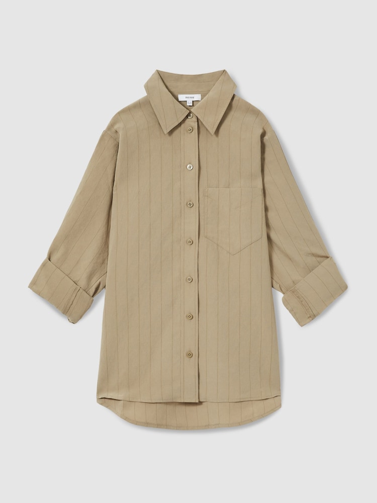Reiss Khaki Dinah Modal-Blend Woven Pinstripe Shirt - Image 2 of 6