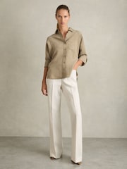 Reiss Khaki Dinah Modal-Blend Woven Pinstripe Shirt - Image 3 of 6