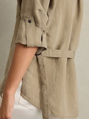 Reiss Khaki Dinah Modal-Blend Woven Pinstripe Shirt - Image 4 of 6