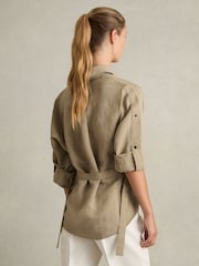 Reiss Khaki Dinah Modal-Blend Woven Pinstripe Shirt - Image 5 of 6