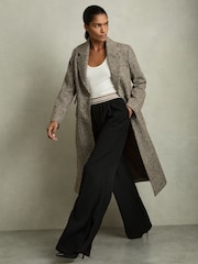 Reiss Black Abs Stripe-Waistband Wide-Leg Trousers - Image 1 of 6
