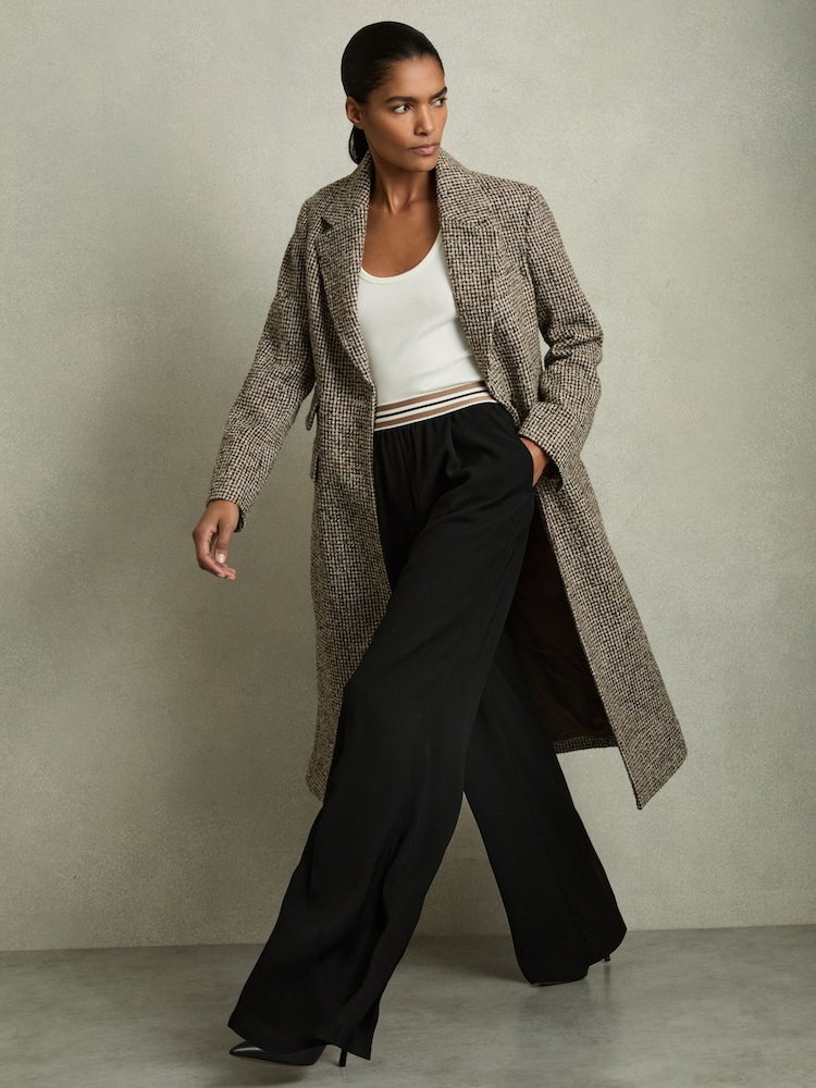 Reiss Black Abs Stripe-Waistband Wide-Leg Trousers - Image 1 of 6