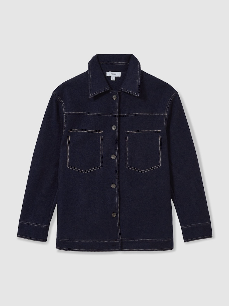 Reiss Elise Wool-Blend Topstitch Woven Shirt - Imagen 2 de 7