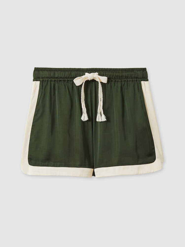 Reiss Green/Ivory Jodie Colourblock Pyjama Shorts - Image 2 of 5