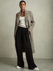 Reiss Black Abs Petite Stripe-Waistband Wide-Leg Trousers - Image 1 of 7